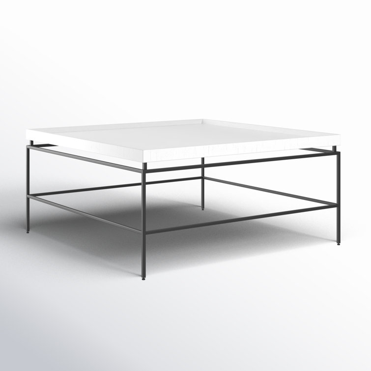White Square Modern Wood and Metal Coffee Table