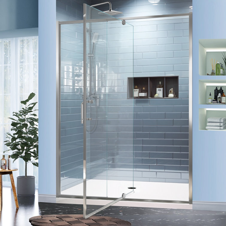 60 in. Chrome Semi-Frameless Pivot Shower Door with Clear Glass