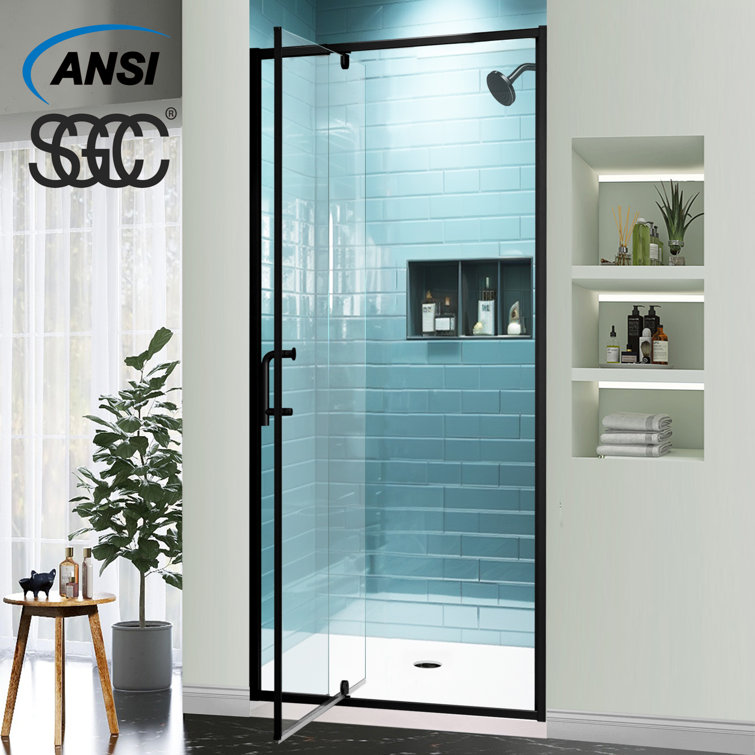32 in. Matte Black Semi-Frameless Pivot Shower Door with Clear Glass