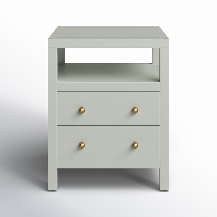 Sage Green 2-Drawer Nightstand with Open Shelf