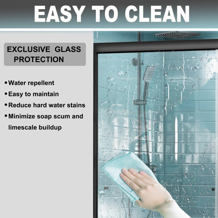 Matte Black Semi-Frameless Sliding Shower Door with Clear Glass