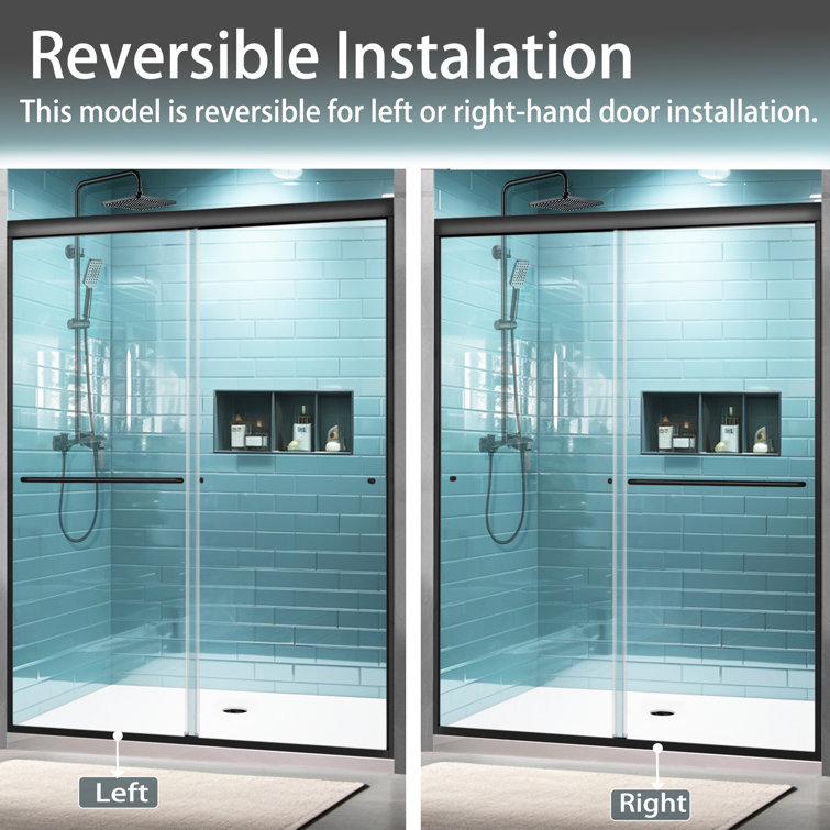 Matte Black Semi-Frameless Sliding Shower Door with Clear Glass