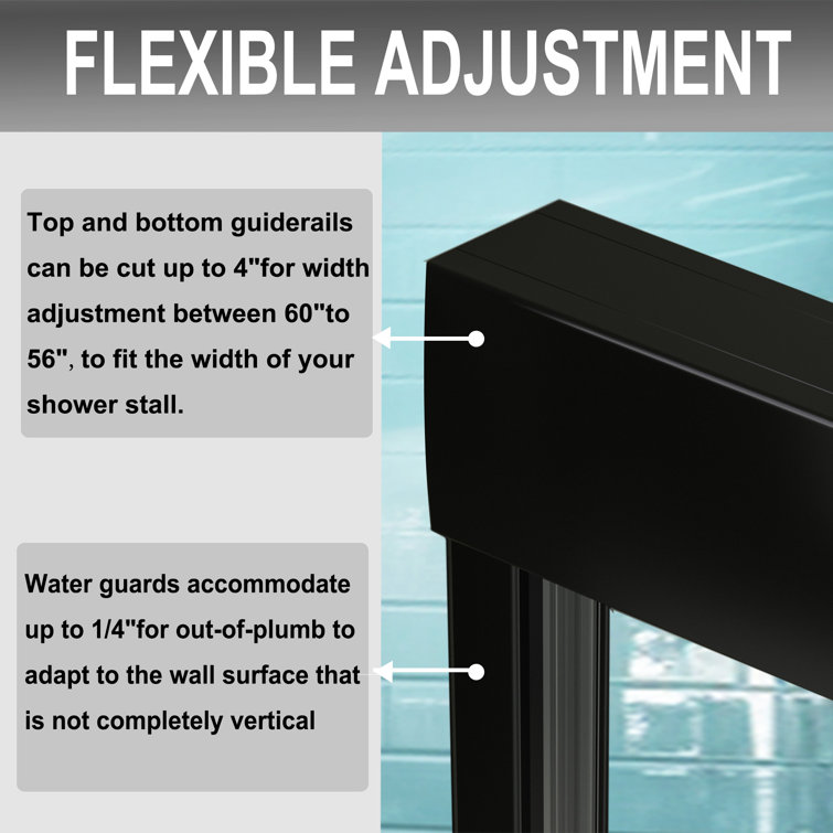 Matte Black Semi-Frameless Sliding Shower Door with Clear Glass