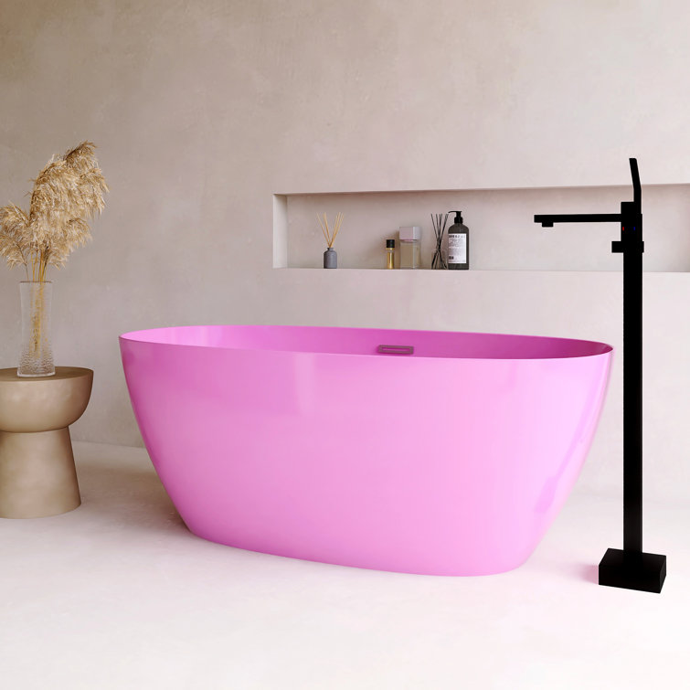 60'' Pink Acrylic Freestanding Double Slipper Bathtub