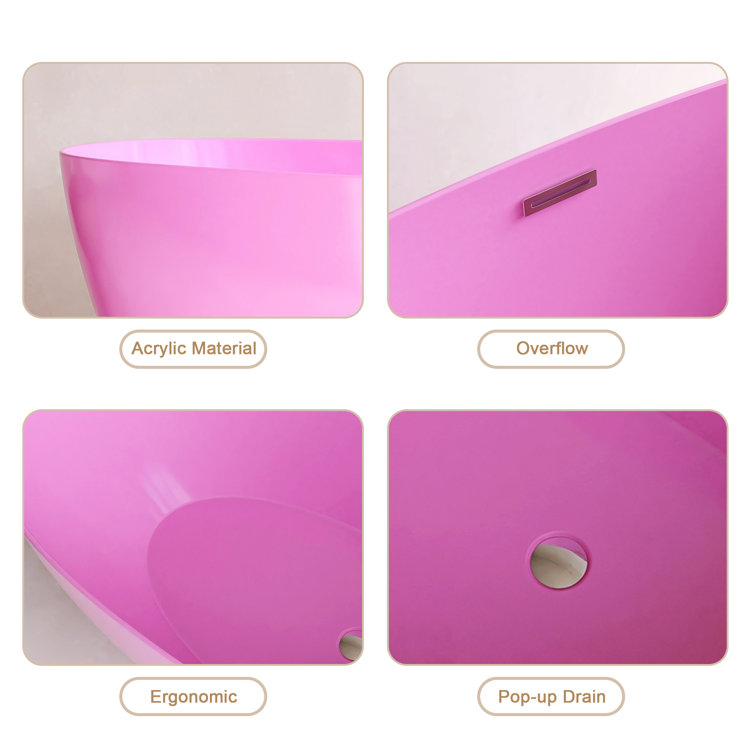 60'' Pink Acrylic Freestanding Double Slipper Bathtub