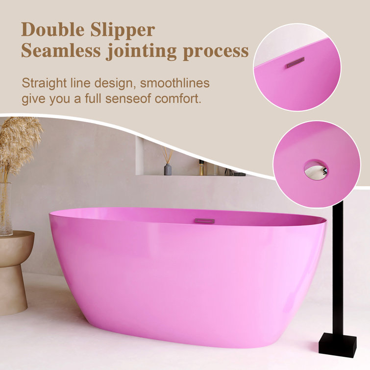 60'' Pink Acrylic Freestanding Double Slipper Bathtub