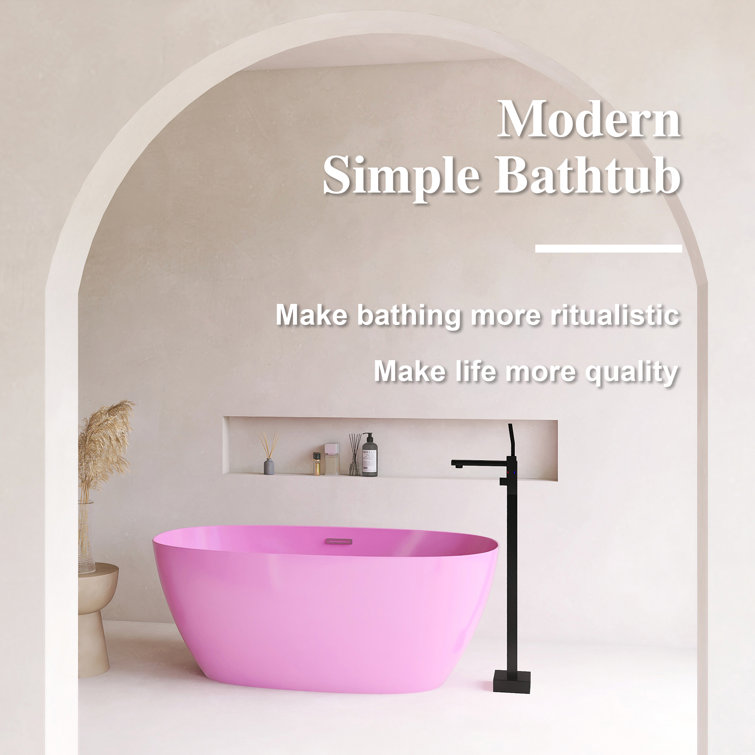 60'' Pink Acrylic Freestanding Double Slipper Bathtub