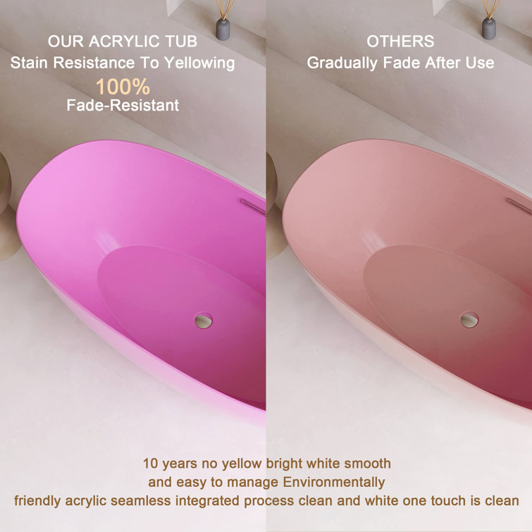 60'' Pink Acrylic Freestanding Double Slipper Bathtub