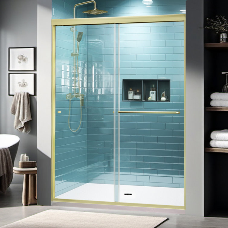 60 in. Brushed Gold Semi-Frameless Sliding Shower Door with Clear Glass