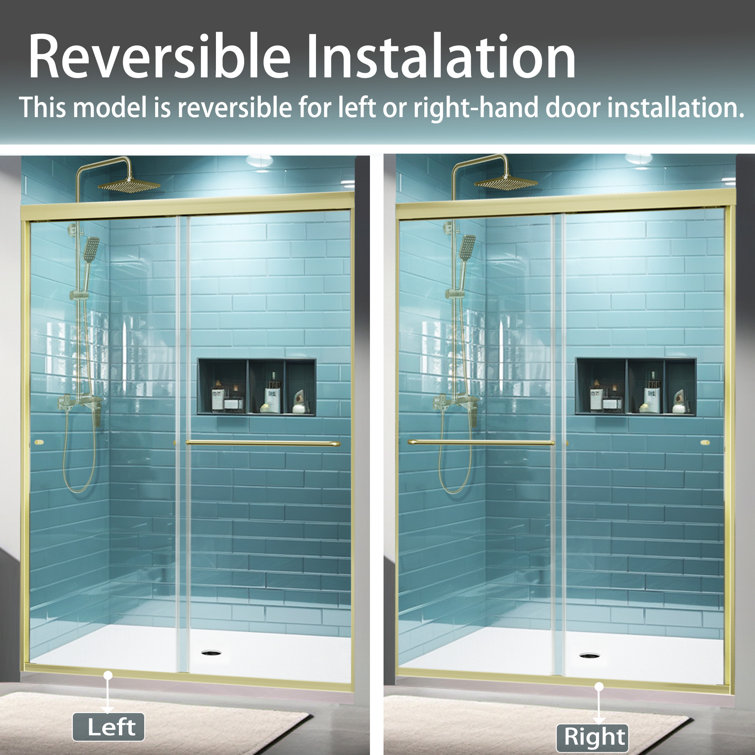 60 in. Brushed Gold Semi-Frameless Sliding Shower Door with Clear Glass
