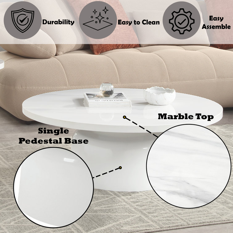 Zaid White Faux Marble Round Pedestal Coffee Table