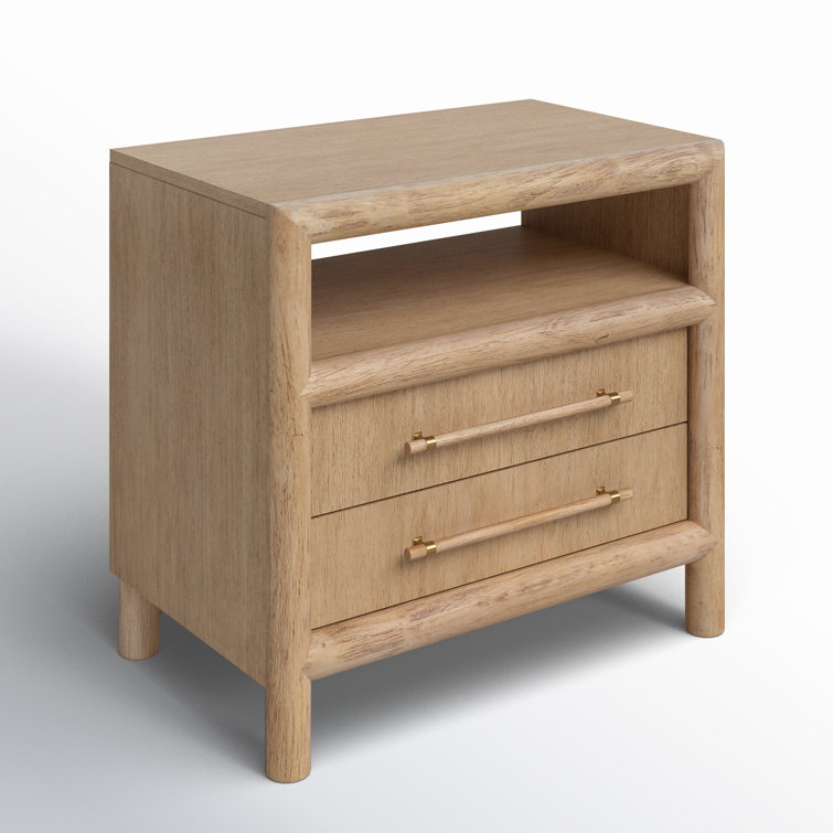 Natural Acacia Wood 2-Drawer Nightstand with Open Shelf