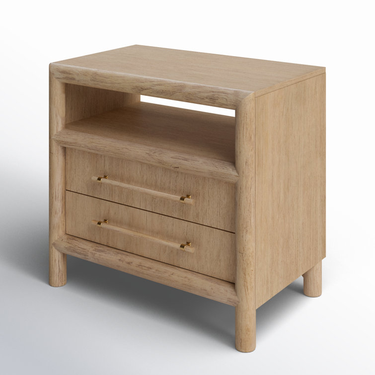 Natural Acacia Wood 2-Drawer Nightstand with Open Shelf