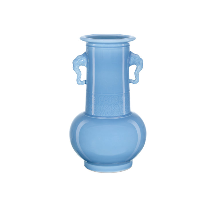 Sky Blue Porcelain Elephant Handle Decorative Vase