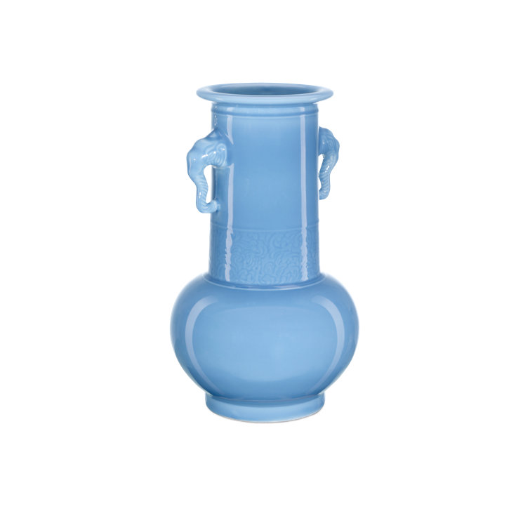 Sky Blue Porcelain Elephant Handle Decorative Vase