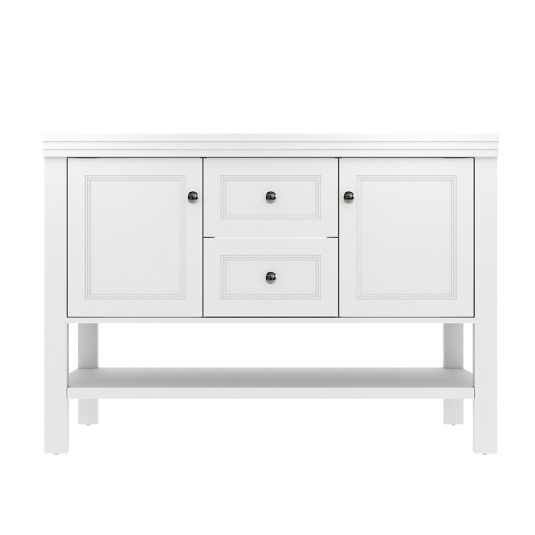White Freestanding Double Sink Bathroom Vanity Base with Shelves and Drawers
