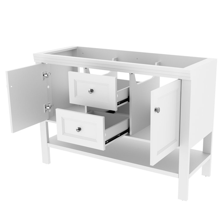 White Freestanding Double Sink Bathroom Vanity Base with Shelves and Drawers