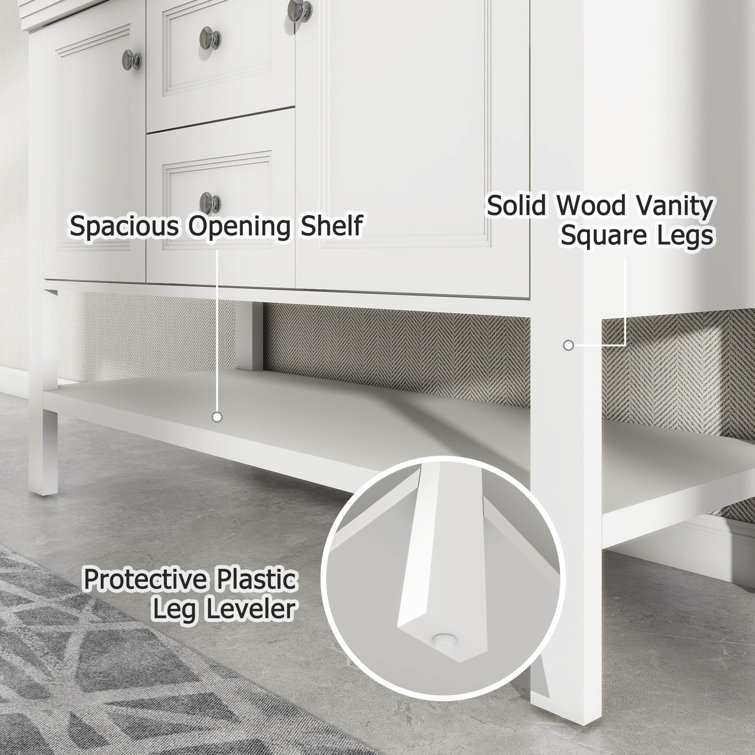White Freestanding Double Sink Bathroom Vanity Base with Shelves and Drawers