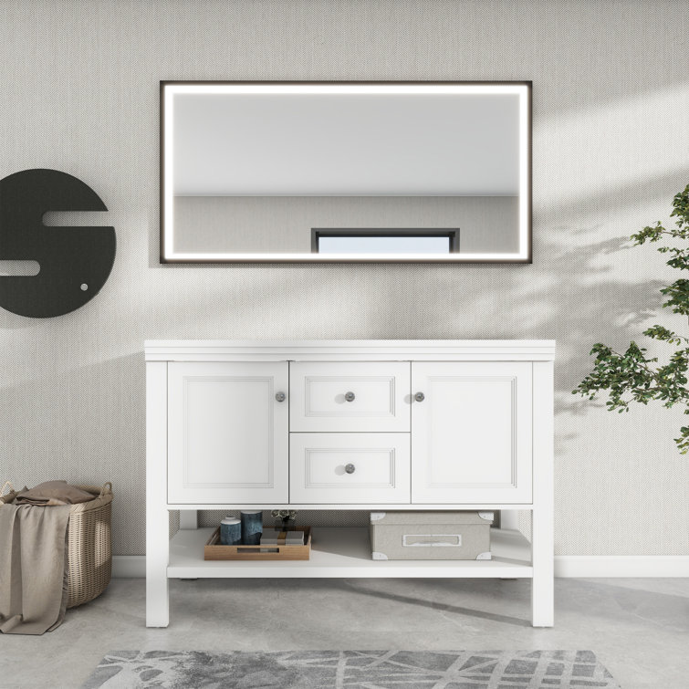White Freestanding Double Sink Bathroom Vanity Base with Shelves and Drawers