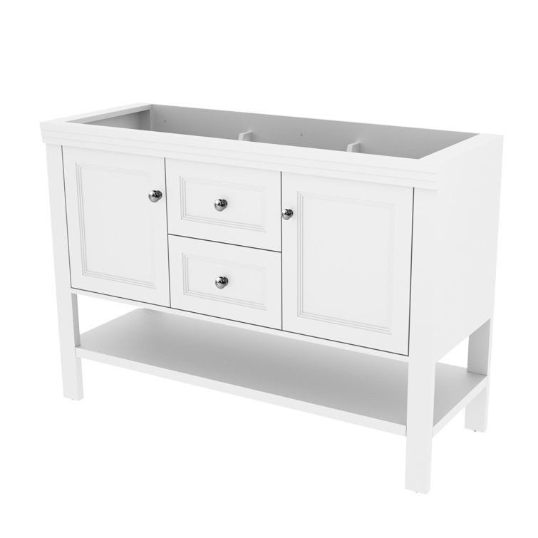 White Freestanding Double Sink Bathroom Vanity Base with Shelves and Drawers