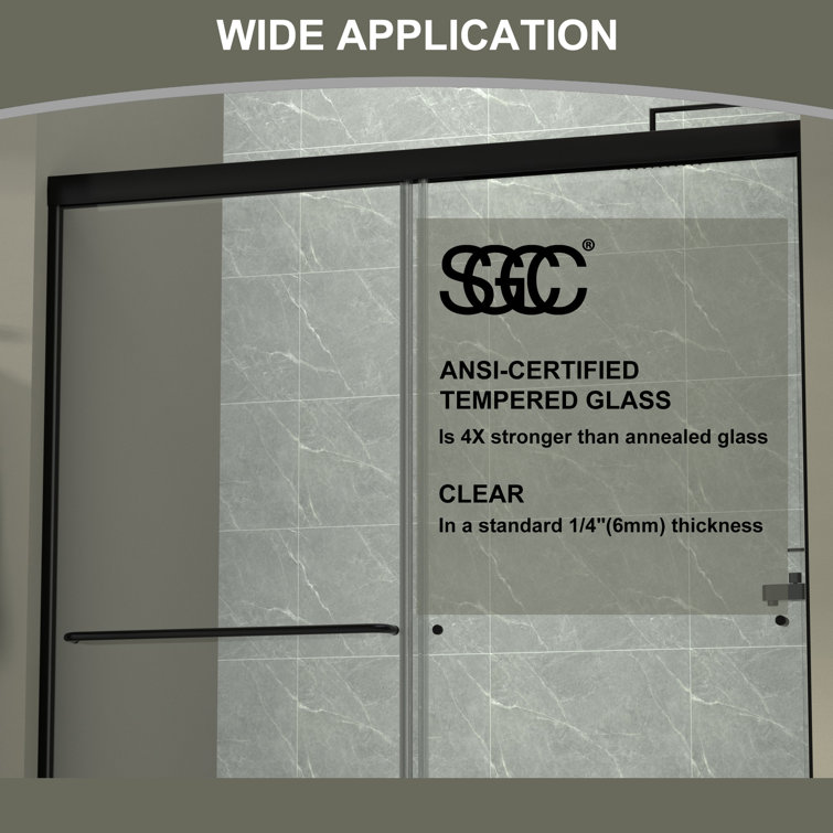 Matte Black Semi-Frameless Sliding Bathtub Door with Clear Glass