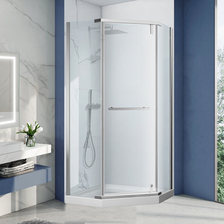 36" x 72" Chrome Neo-Angle Pivot Semi-Frameless Shower Enclosure