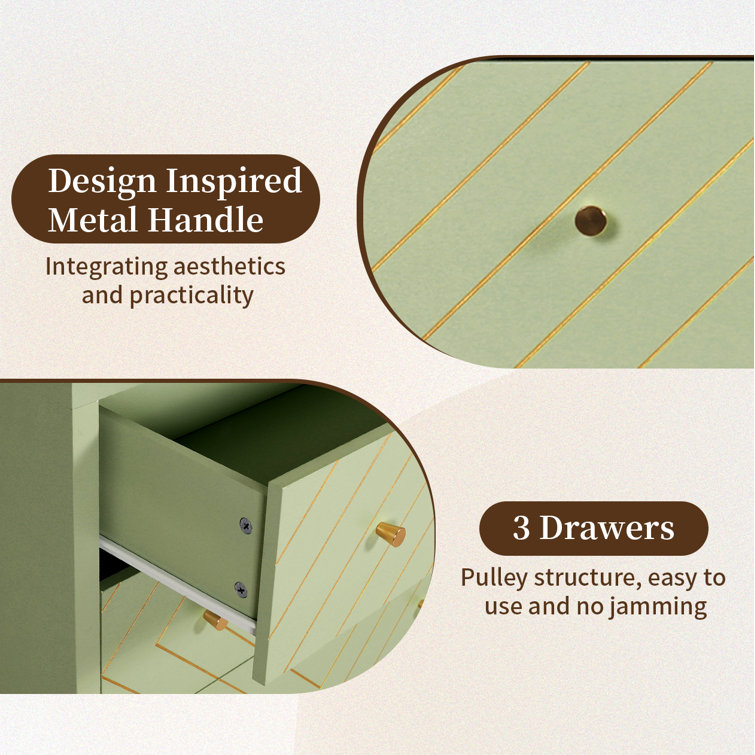 Green and Gold Geometric Pattern 3-Drawer Dresser