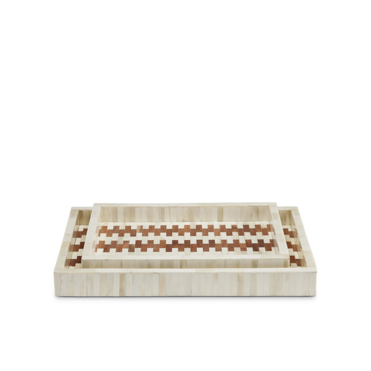 Tia White and Natural Wood Decorative Tray Set