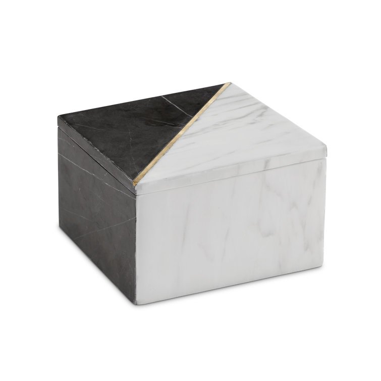 Deena Black and White Marble Metal Lidded Box