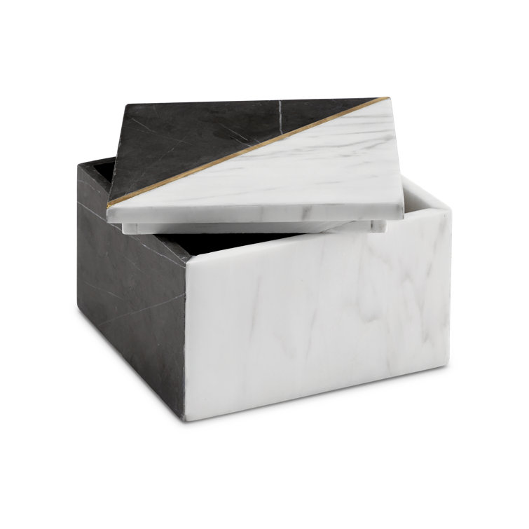 Deena Black and White Marble Metal Lidded Box