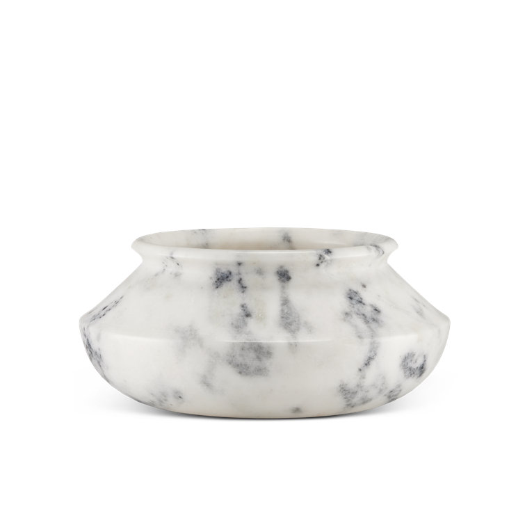 Large White and Gray Handcrafted Marble Decorative Bowl