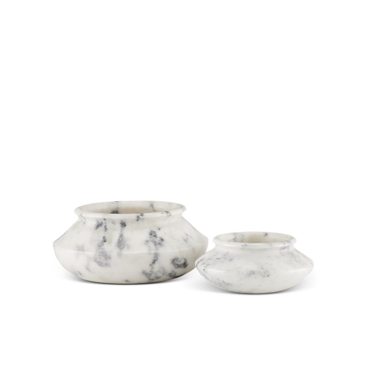 Large White and Gray Handcrafted Marble Decorative Bowl