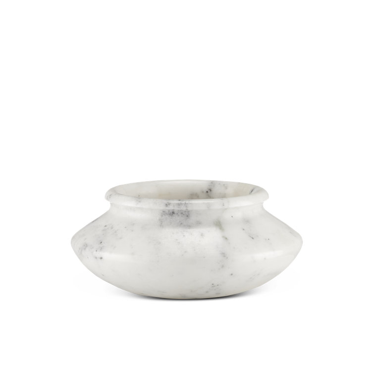 Luminous White Marble Decorative Bowl with Gray Veining, 10"