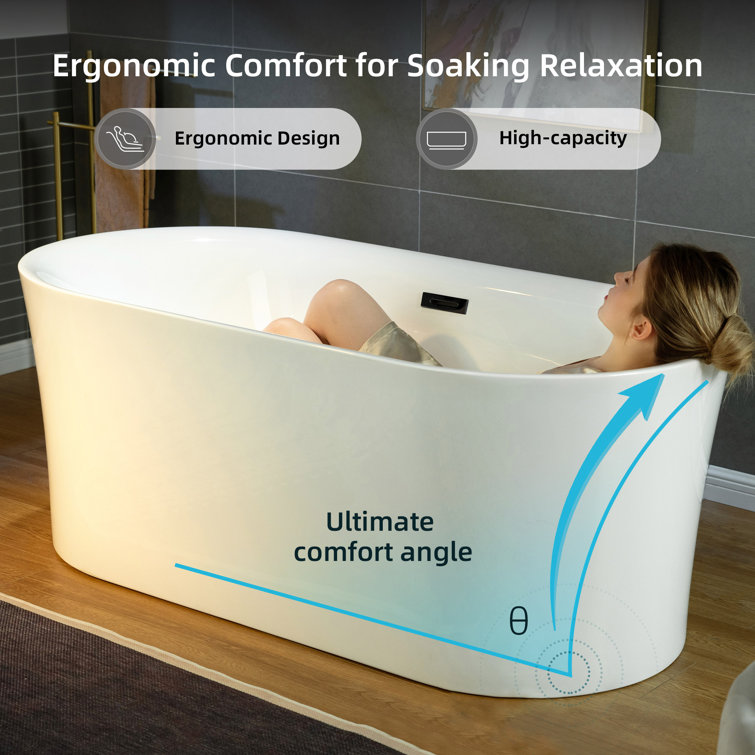 67-Inch White Acrylic Double Slipper Freestanding Bathtub