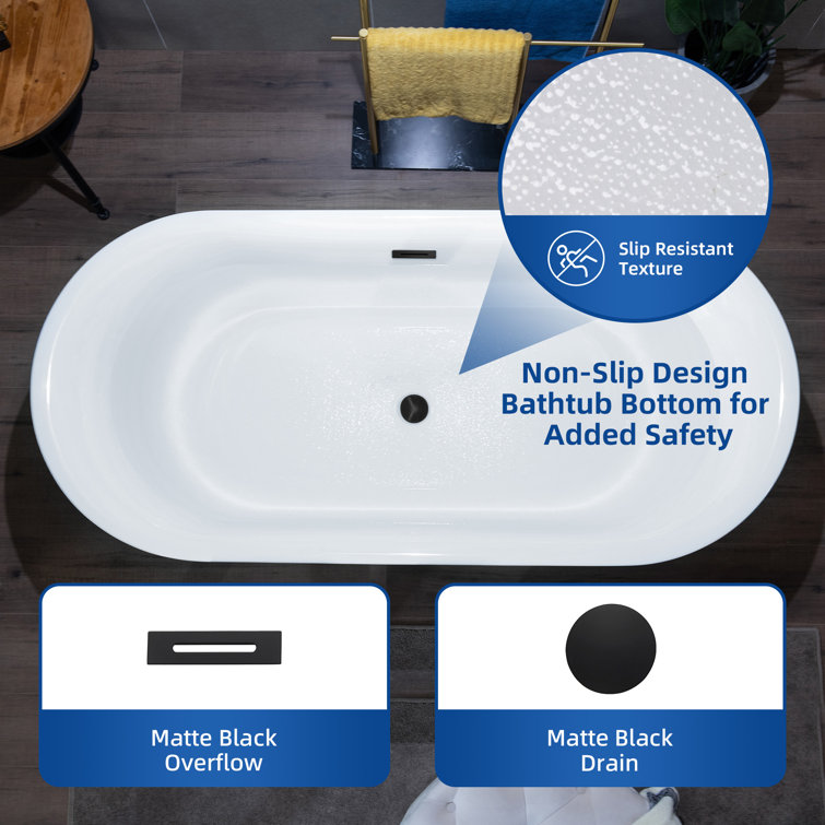 67-Inch White Acrylic Double Slipper Freestanding Bathtub