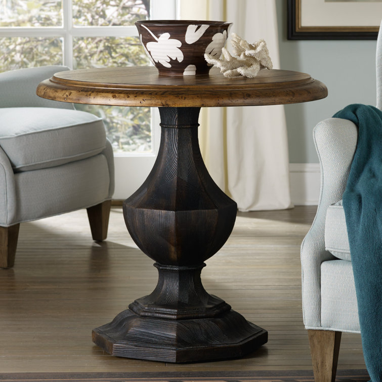 Black and Brown Solid Wood Round Transitional End Table
