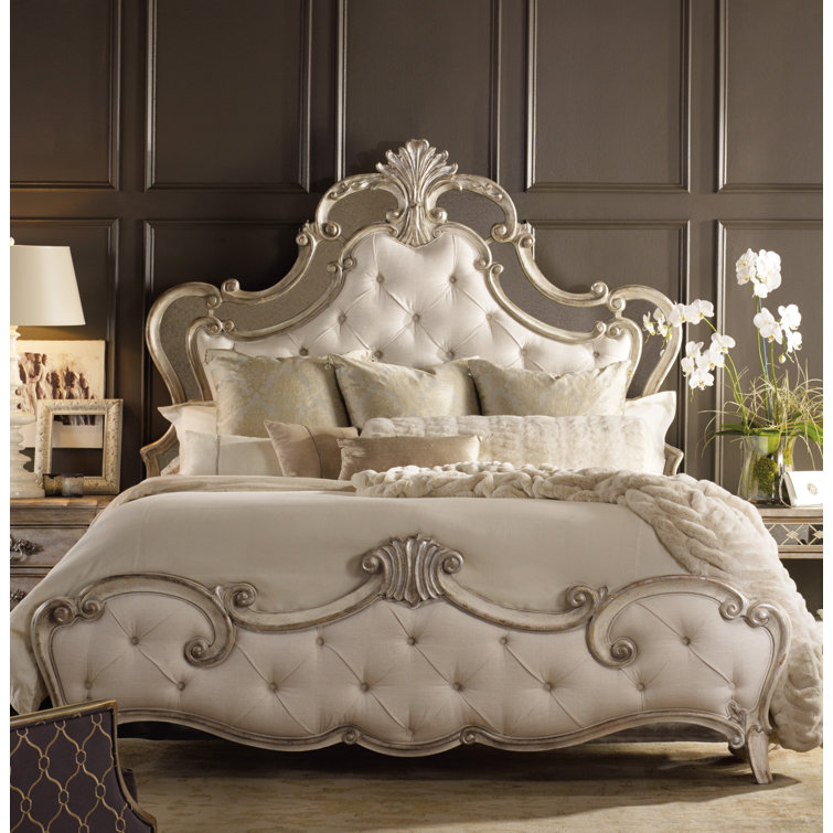 Beige California King Tufted Upholstered Bed with Wood Frame