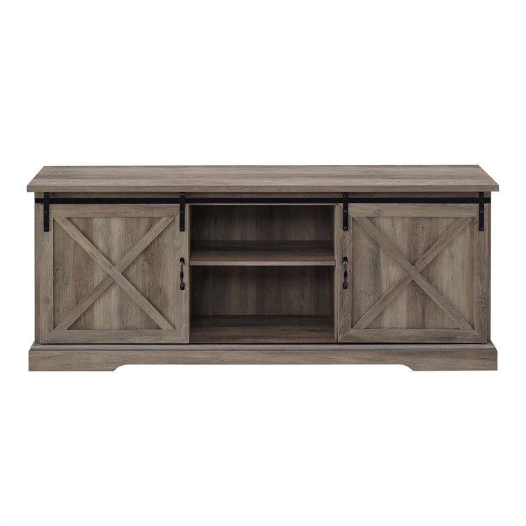 70" Gray Wash Sliding Barn Door TV Stand with Cabinet