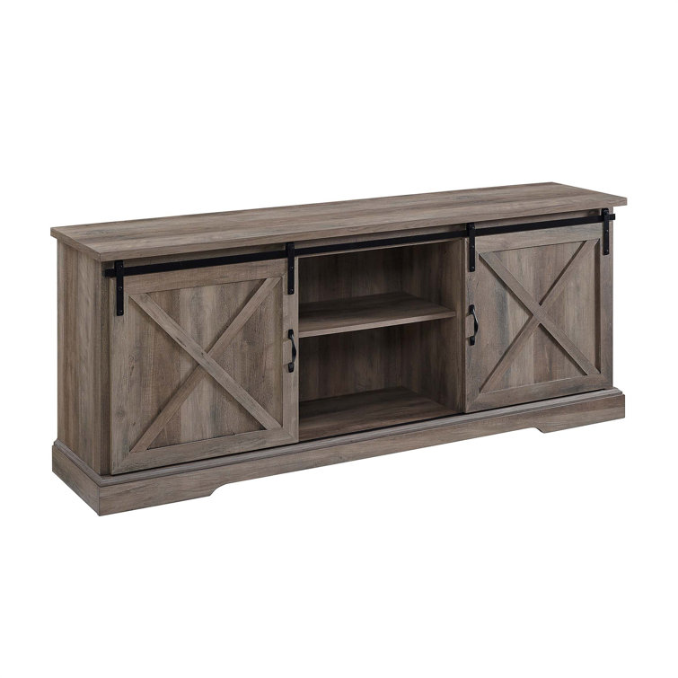 70" Gray Wash Sliding Barn Door TV Stand with Cabinet