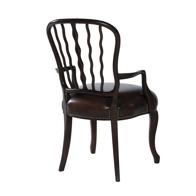 Brown Mahogany Genuine Leather Upholstered Armchair