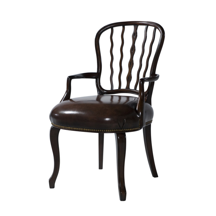 Brown Mahogany Genuine Leather Upholstered Armchair