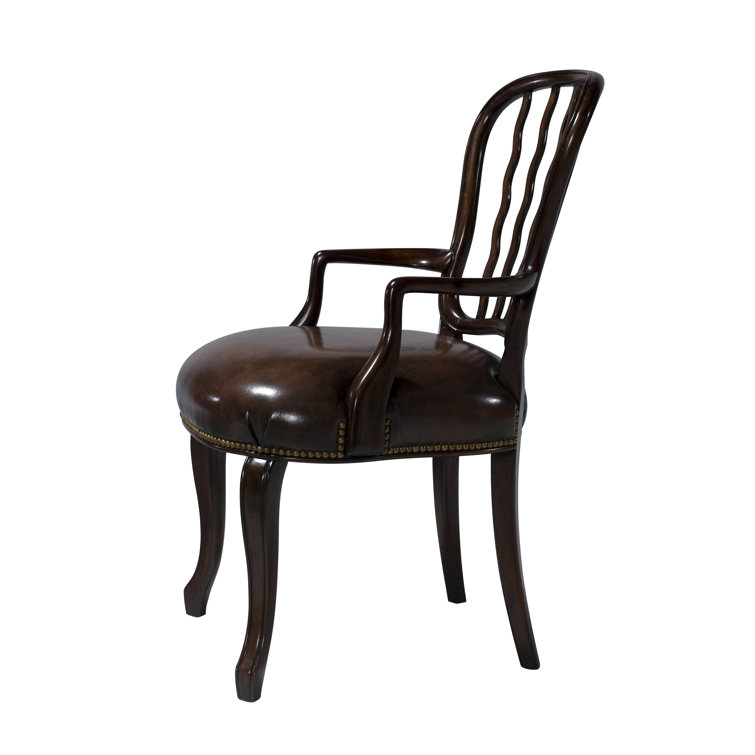 Brown Mahogany Genuine Leather Upholstered Armchair