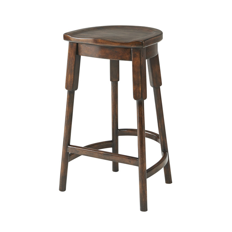 Rustic Brown Wood Saddle Seat Bar Stool
