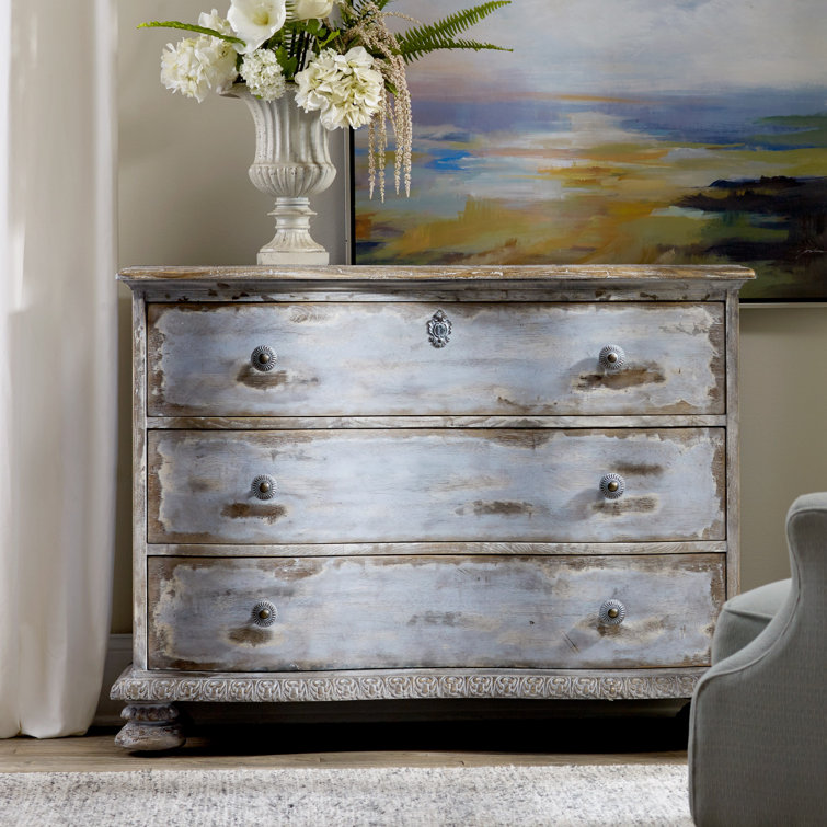 Blue Distressed 3-Drawer Traditional Wood Dresser