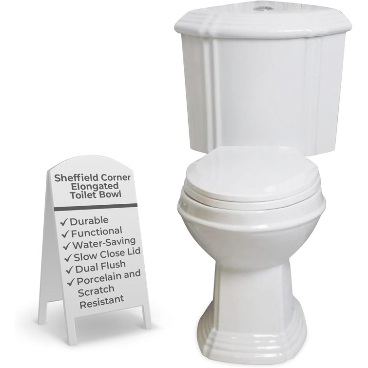 White Elongated Dual Flush Corner Toilet with Slow Close Seat
