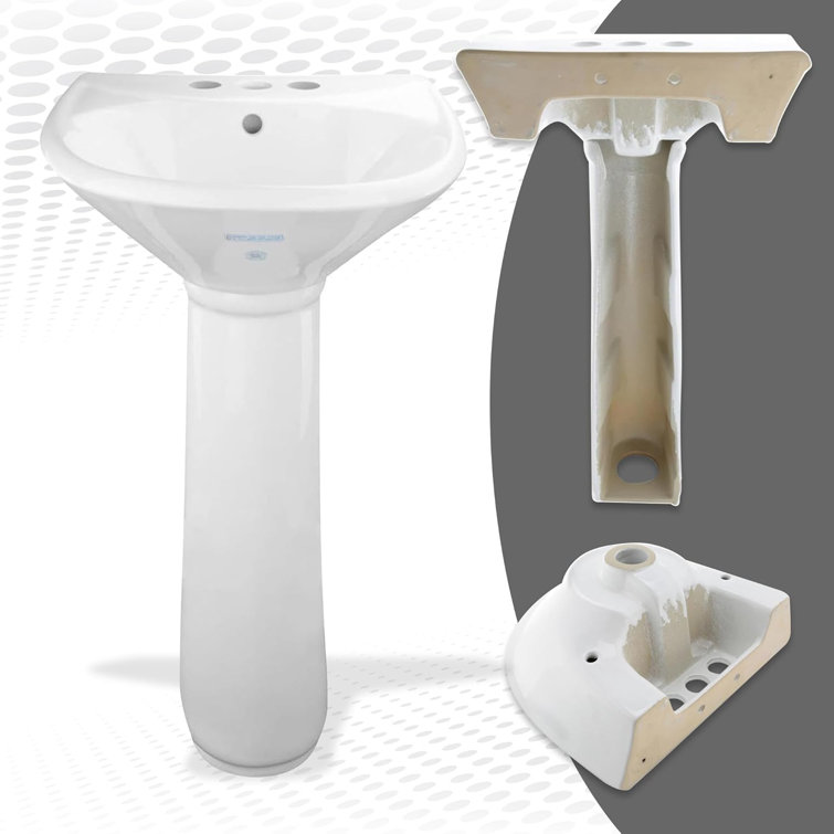 Ondine White Ceramic Pedestal Bathroom Sink with Overflow