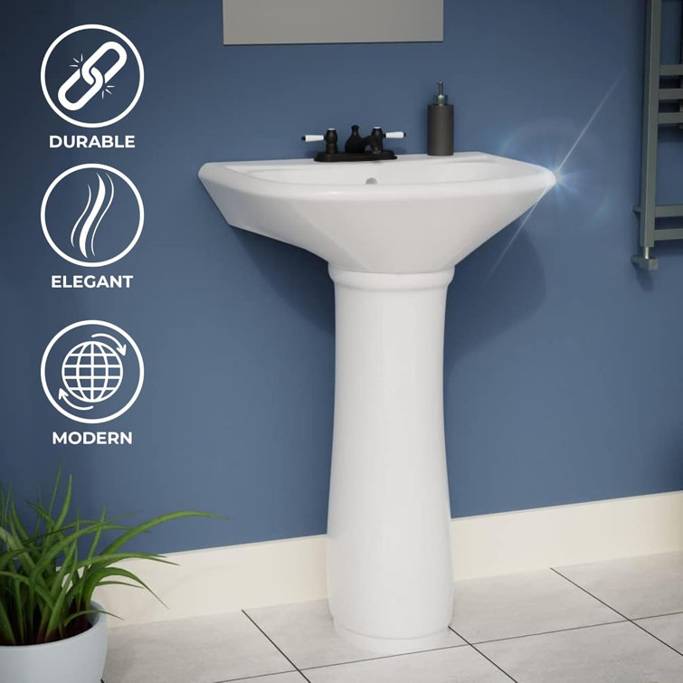 Ondine White Ceramic Pedestal Bathroom Sink with Overflow