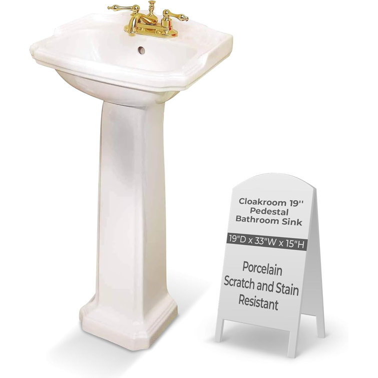 White Ceramic Pedestal Bathroom Sink with Overflow