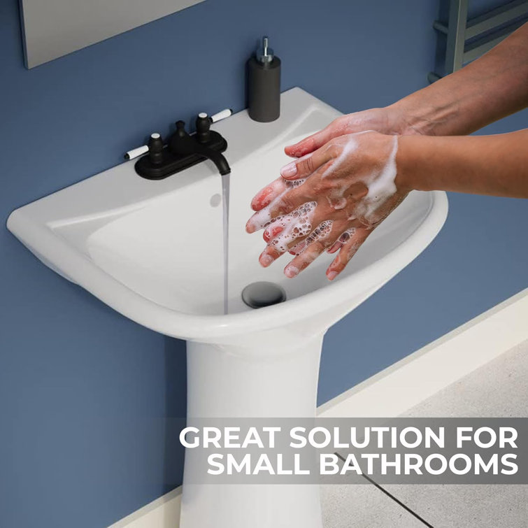 Ondine White Ceramic Pedestal Bathroom Sink with Overflow