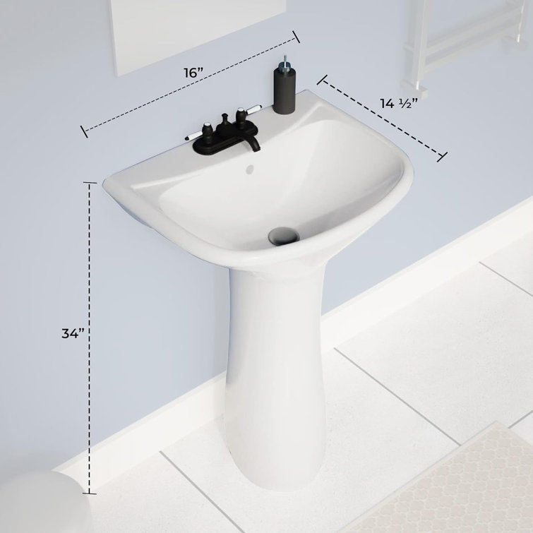 Ondine White Ceramic Pedestal Bathroom Sink with Overflow